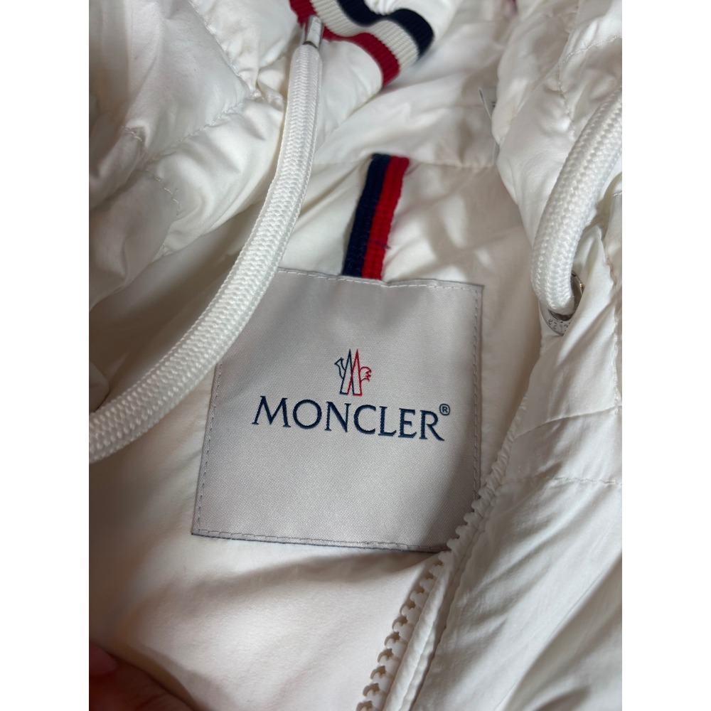 Moncler White Hooded Puffer Jacket Tricolor Trim Womens Size 4 Made in Romania - Picture 2 of 16